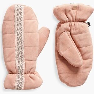 UGG® Tasman Quilted Suede Lined Mittens APPLE BLOSSOM Logo Tag NWT